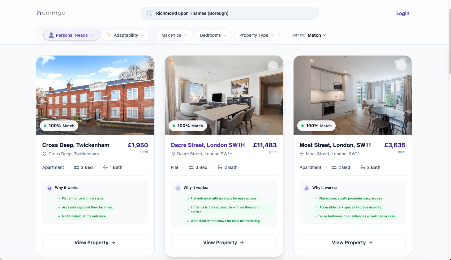 Homingo product screenshot